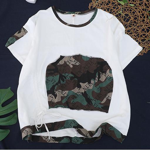 O Neck Patchwork Cotton Clothes for Shape White Blouse