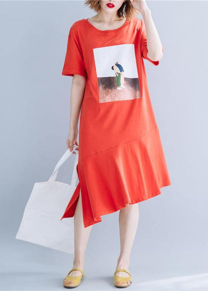 O Neck Patchwork Cotton Tunics for Red Long Dresses Summer