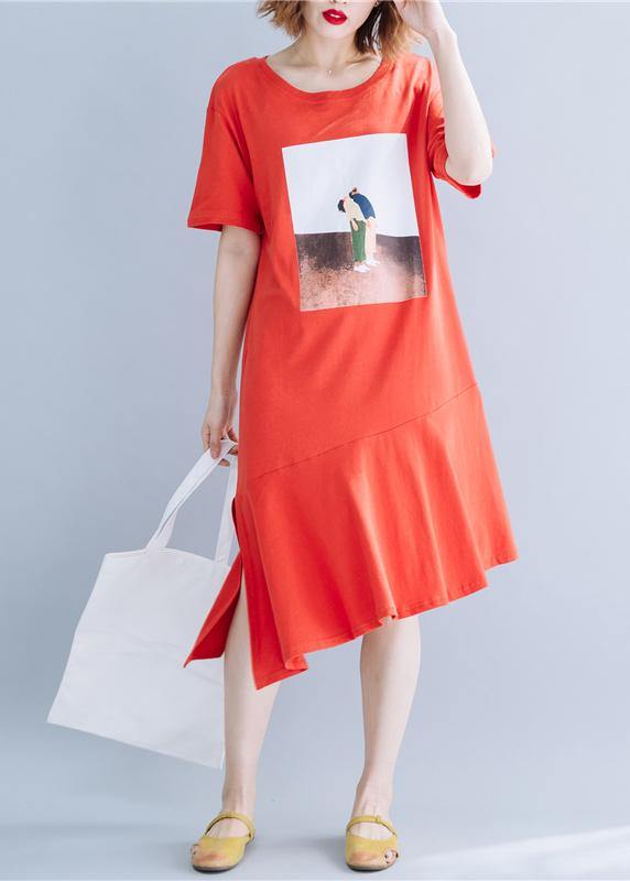 O Neck Patchwork Cotton Tunics for Red Long Dresses Summer