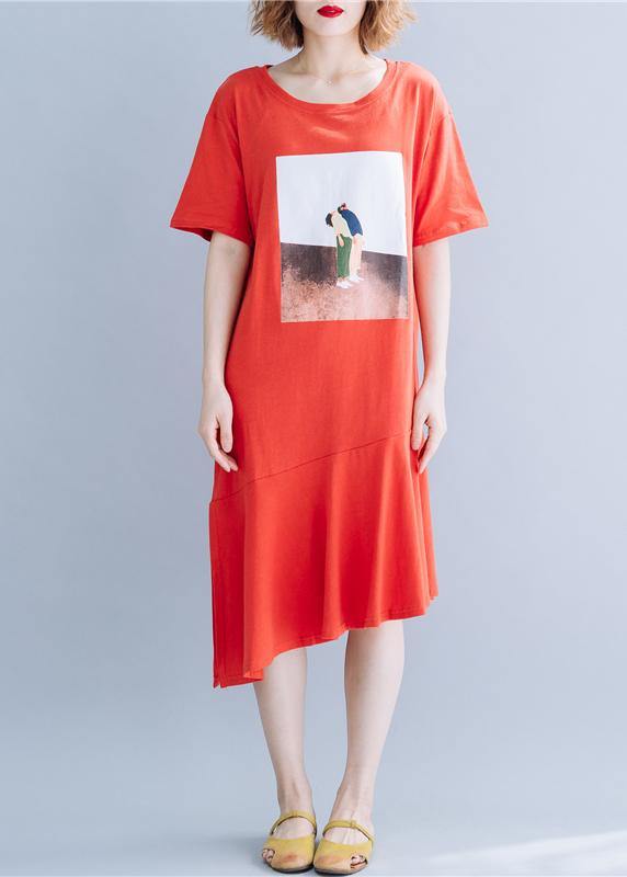 O Neck Patchwork Cotton Tunics for Red Long Dresses Summer