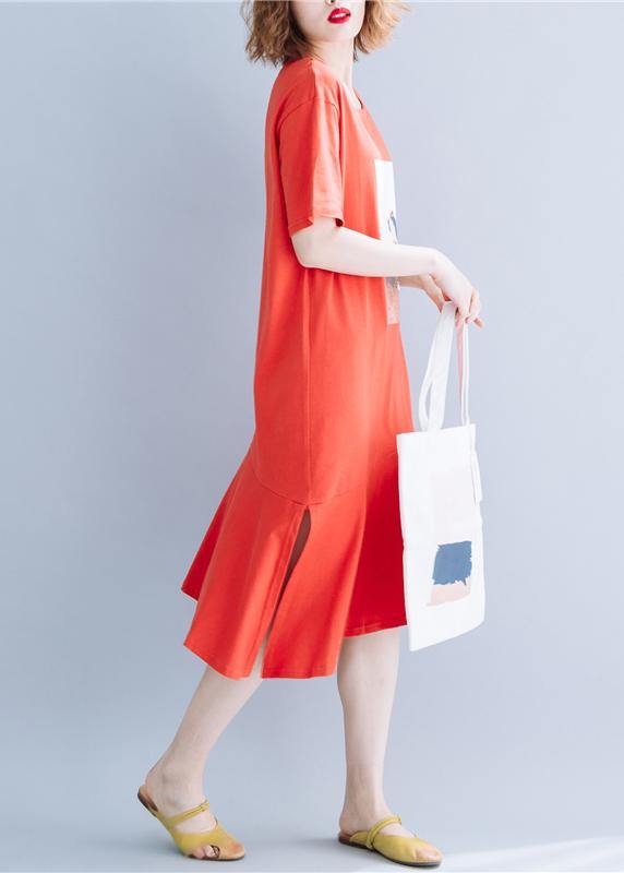 O Neck Patchwork Cotton Tunics for Red Long Dresses Summer