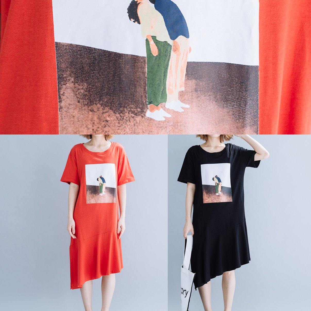 O Neck Patchwork Cotton Tunics for Red Long Dresses Summer