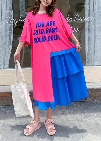 O Neck Patchwork Dress Rose Letter Traveling Dresses