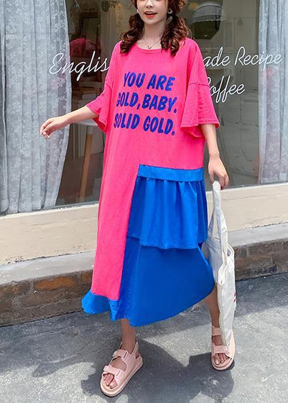 O Neck Patchwork Dress Rose Letter Traveling Dresses