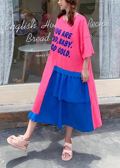 O Neck Patchwork Dress Rose Letter Traveling Dresses