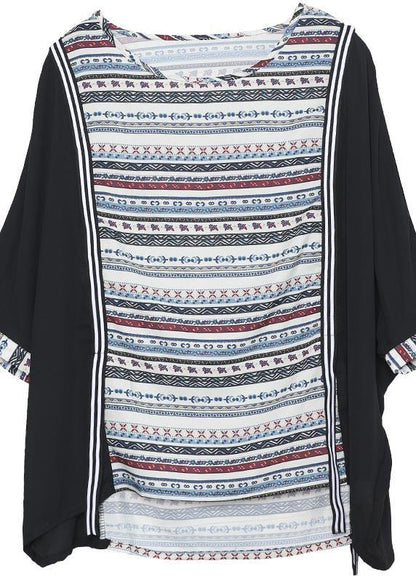 O Neck Patchwork Top Silhouette Photography Black Shirts