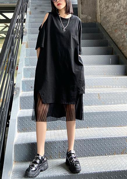 O Neck Patchwork Tulle Clothes for Fabrics Black Off the Shoulder Dress