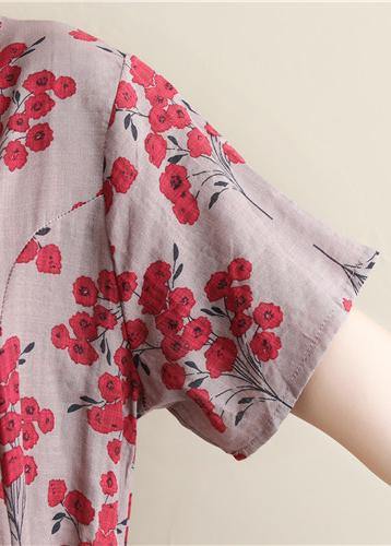 O Neck Pockets Cotton Tunics for Outfits Red Print Dress Summer