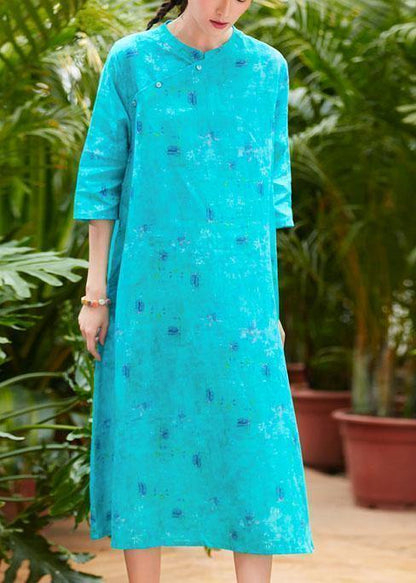 O Neck Pockets Linen Robes Ideas Blue Print Dresses Summer