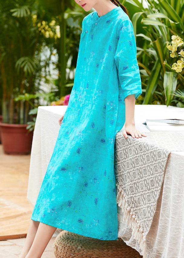 O Neck Pockets Linen Robes Ideas Blue Print Dresses Summer
