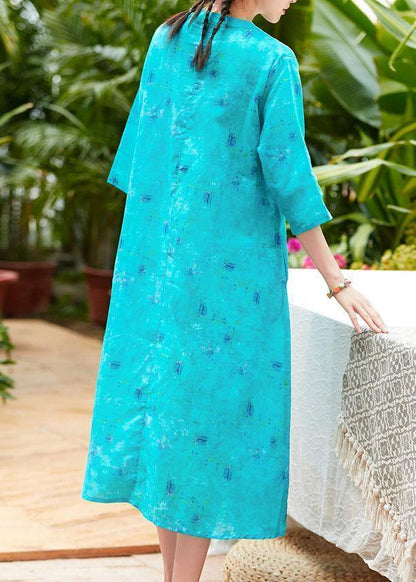 O Neck Pockets Linen Robes Ideas Blue Print Dresses Summer