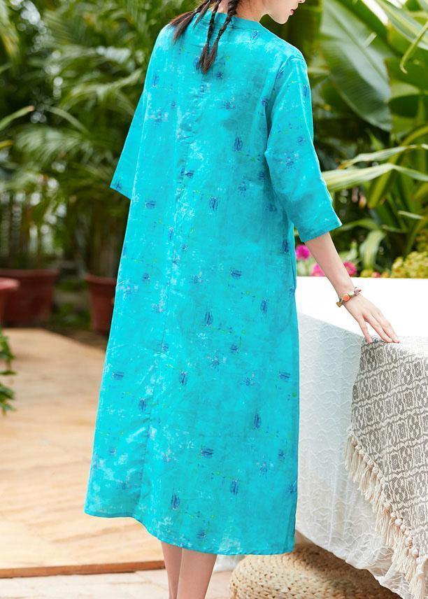 O Neck Pockets Linen Robes Ideas Blue Print Dresses Summer