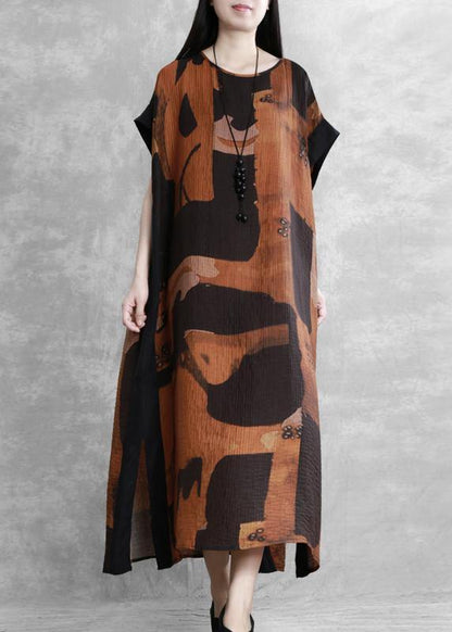 O Neck Side Open Summer Outfit Tutorials Black Print Dress