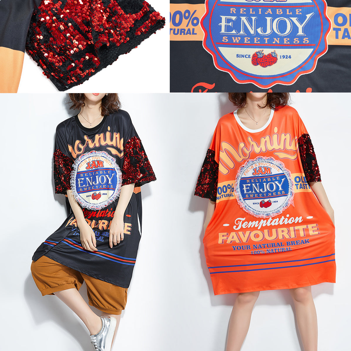 O Neck Silk Cotton Tunic Sleeve Orange Print Daily Dress Summer