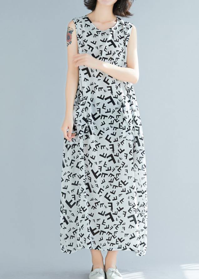 O Neck Sleeveless Cotton Summer Clothes Pattern White Print Art Dress