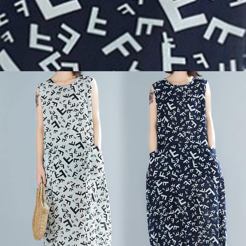 O Neck Sleeveless Cotton Summer Clothes Pattern White Print Art Dress