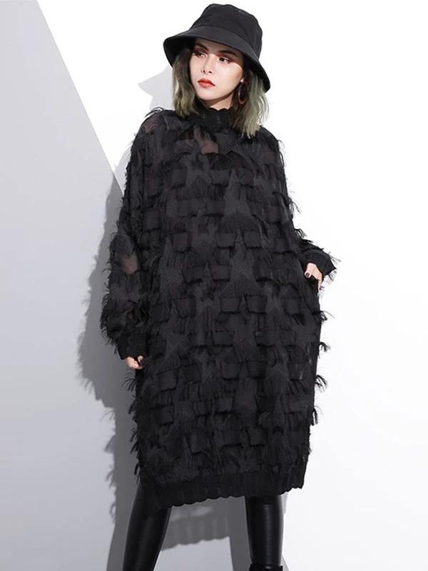 O Neck Tassel Outfit Work Outfits Black Dress