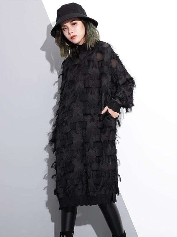 O Neck Tassel Outfit Work Outfits Black Dress