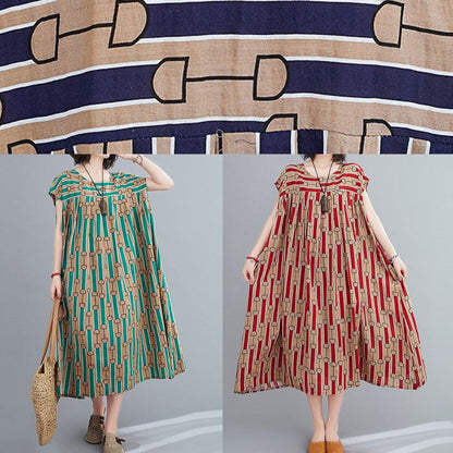 O Neck Cinched Summertunics Fabrics Red Print Long Dress