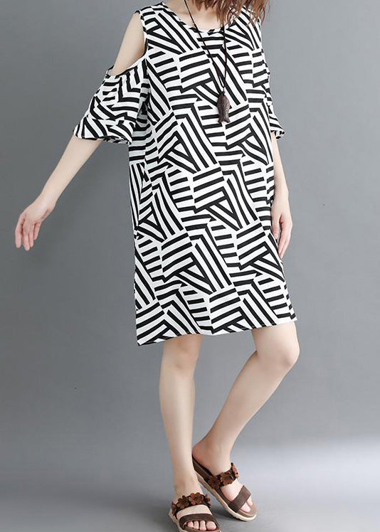 Off the Shoulder Cotton Quilting Dresses Fun Work Black Striped Dresses Summer