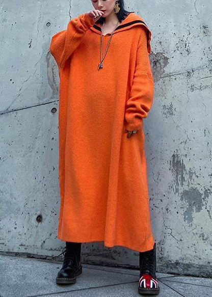 Orange Sweater Aesthetic Largo Sailor Collar Big Winter Knitted Tops