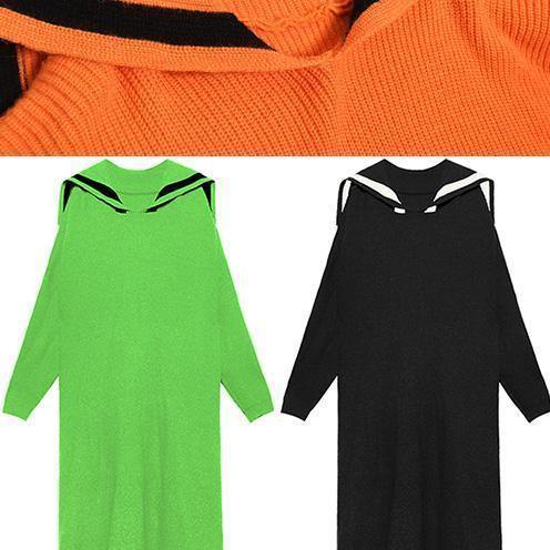 Orange Sweater Aesthetic Largo Sailor Collar Big Winter Knitted Tops