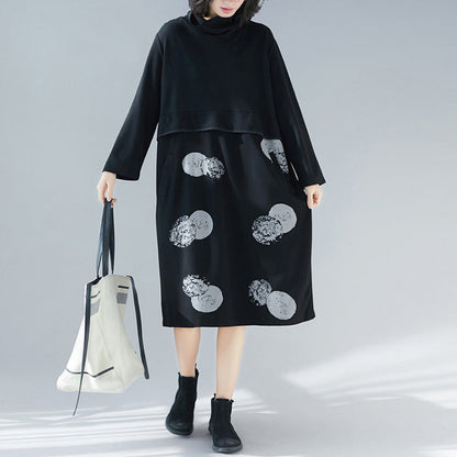 Patchwork Cotton Tunics for Korea Design Black Dresses