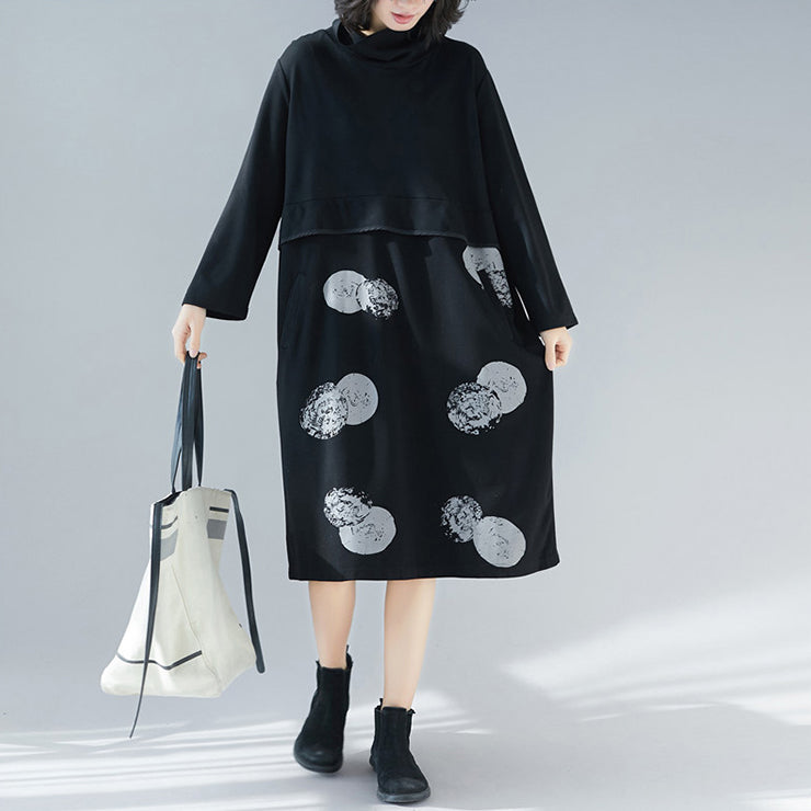 Patchwork Cotton Tunics for Korea Design Black Dresses
