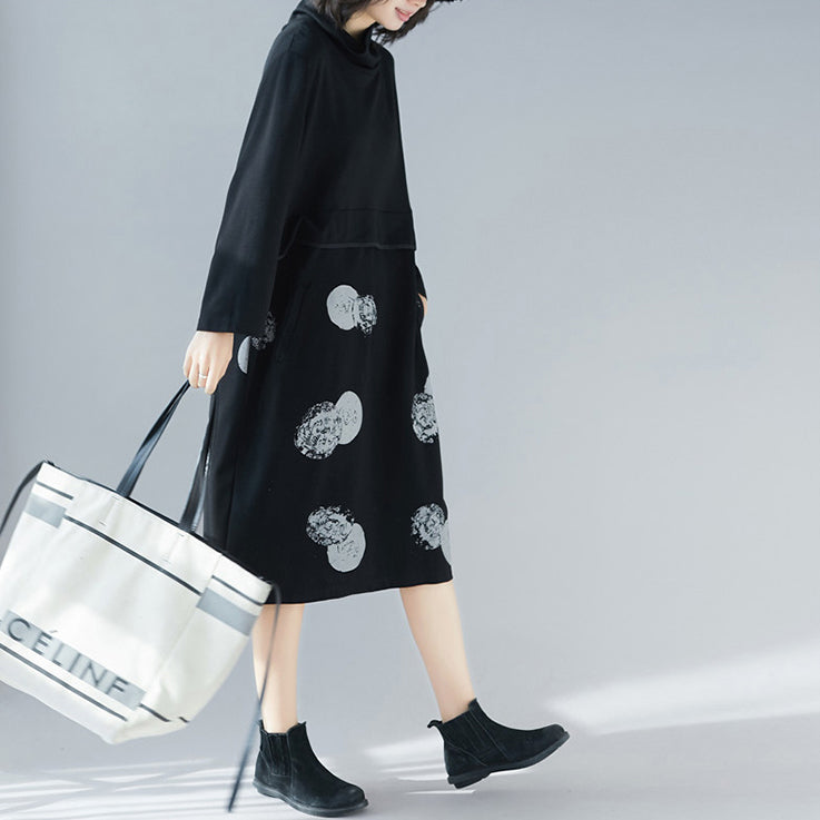 Patchwork Cotton Tunics for Korea Design Black Dresses