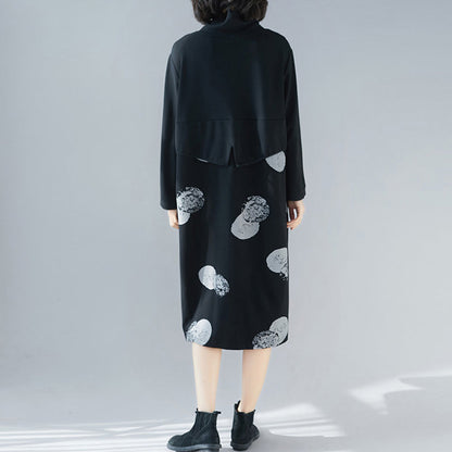 Patchwork Cotton Tunics for Korea Design Black Dresses
