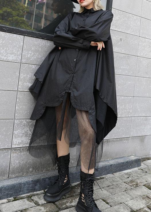 Patchwork Tulle Cotton Clothes for Design Black Top