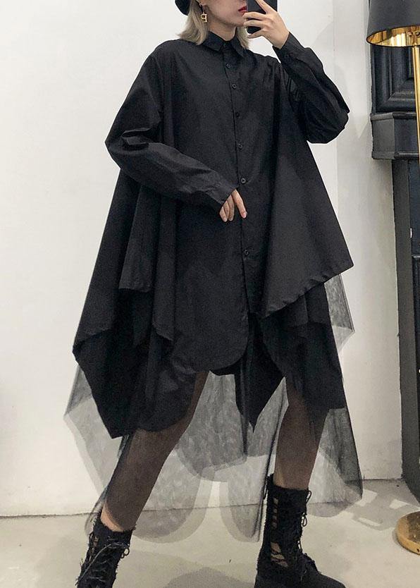 Patchwork Tulle Cotton Clothes for Design Black Top