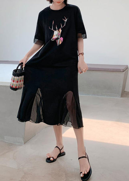 Patchwork Tulle Cotton Quilting Clothes Outfits Black Prints Long Dresses Summer