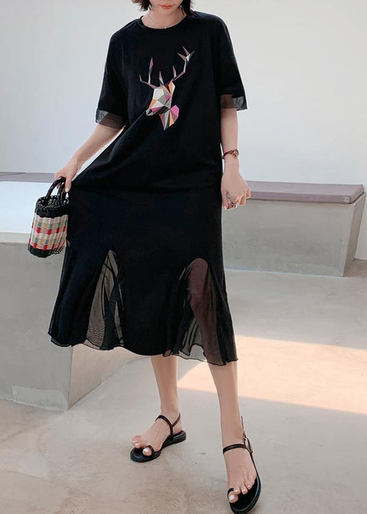 Patchwork Tulle Cotton Quilting Clothes Outfits Black Prints Long Dresses Summer