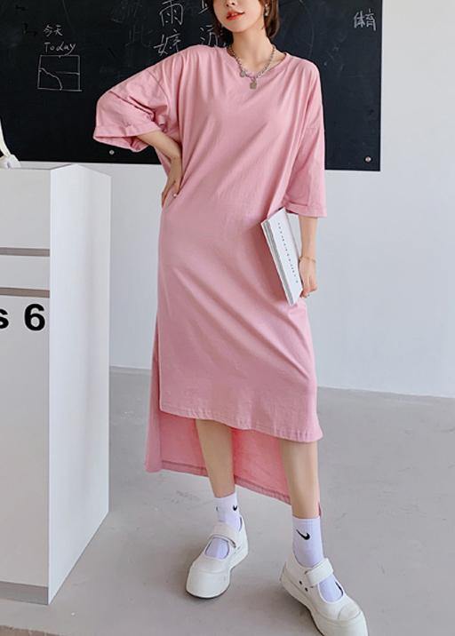 Pink Dress O Neck Low High Design Dresses Summer Dress