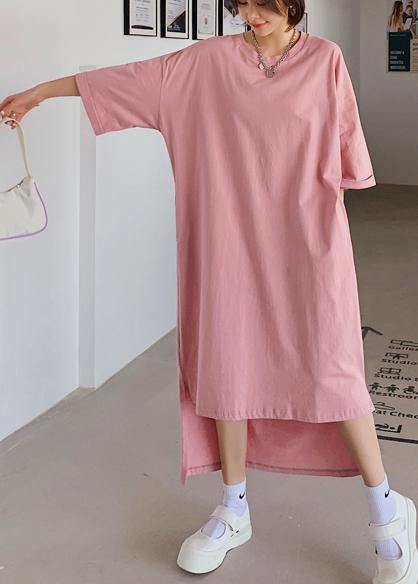 Pink Dress O Neck Low High Design Dresses Summer Dress
