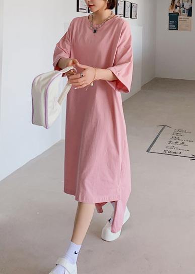 Pink Dress O Neck Low High Design Dresses Summer Dress