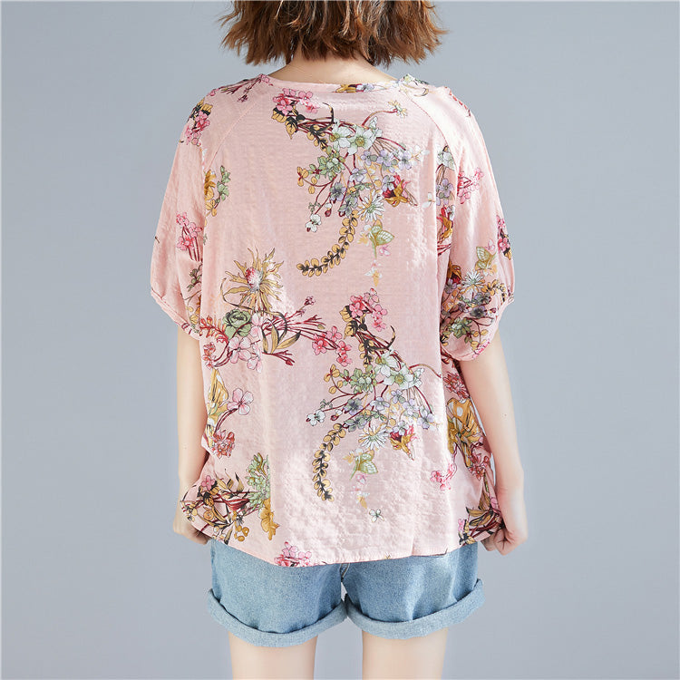 Pink Linen Top Silhouette Outfits O Neck Cinched Tops