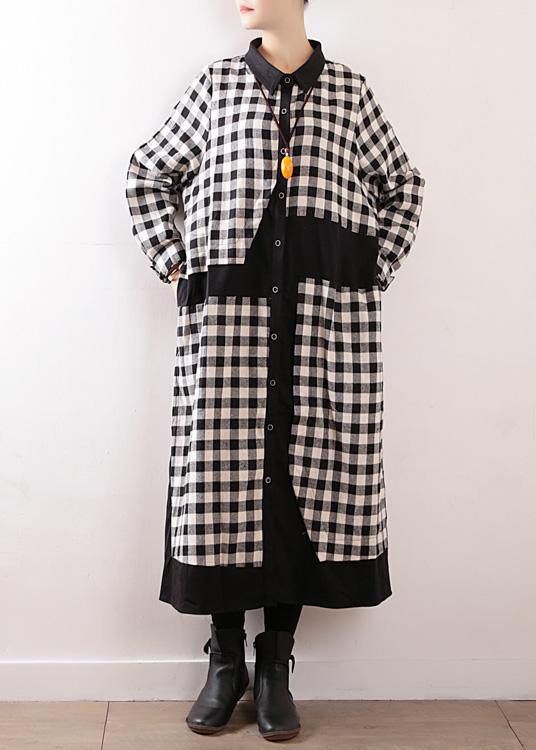 Plaid Cotton Clothes for Lapel Collar Art Autumn Shirt Dress