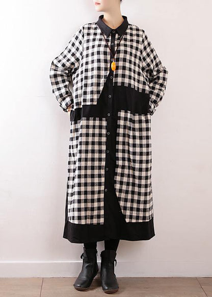 Plaid Cotton Clothes for Lapel Collar Art Autumn Shirt Dress