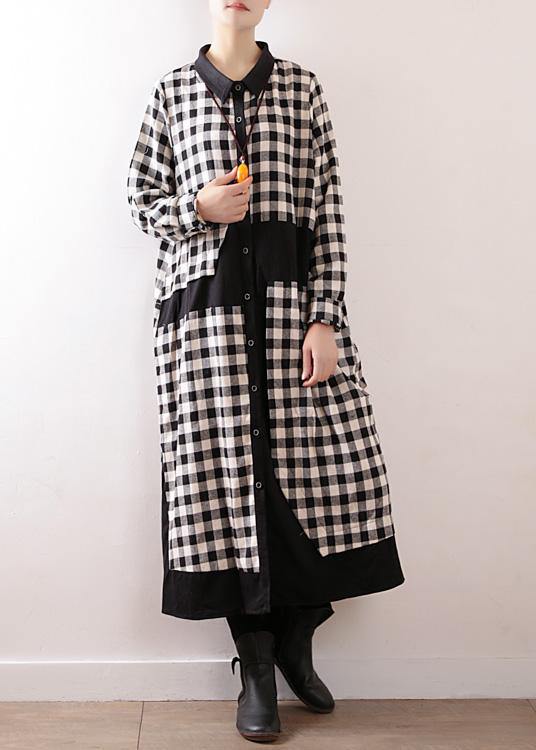 Plaid Cotton Clothes for Lapel Collar Art Autumn Shirt Dress
