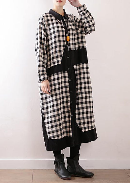 Plaid Cotton Clothes for Lapel Collar Art Autumn Shirt Dress