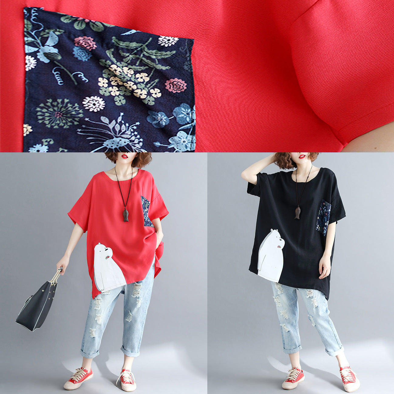 Pockets Batwing Sleeve Cotton Shirts Work Outfits Black Silhouette Tops