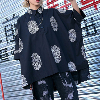 Pockets Cotton Top Silhouette Fine Tutorials Black Print Oversized Blouses