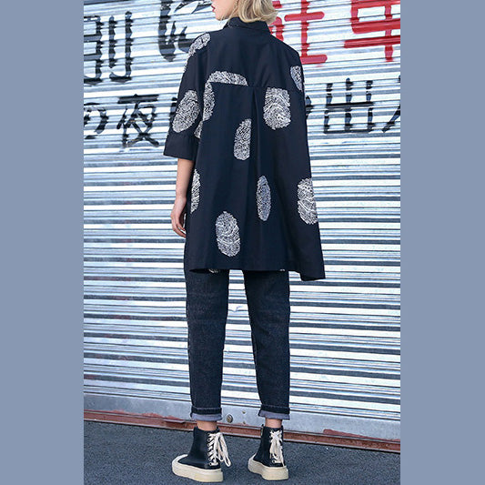 Pockets Cotton Top Silhouette Fine Tutorials Black Print Oversized Blouses