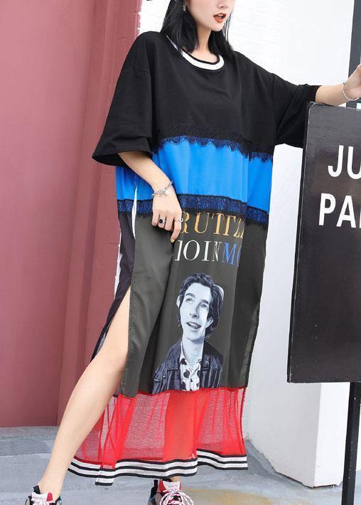 Prints Cotton Tunics for Pattern Black Patchwork Dresses Summer