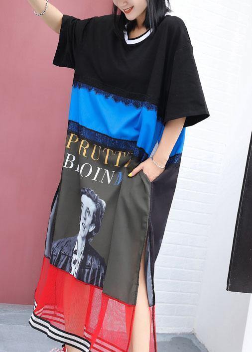 Prints Cotton Tunics for Pattern Black Patchwork Dresses Summer