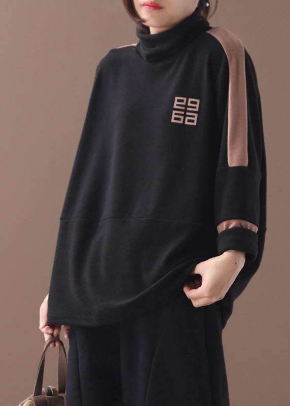 Prints Cotton High Neck Clothes for Pattern Black Blouses