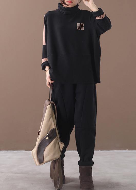 Prints Cotton High Neck Clothes for Pattern Black Blouses