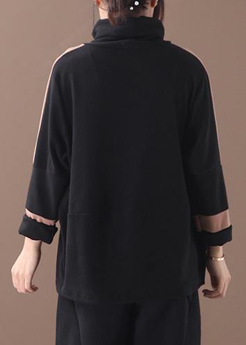 Women prints cotton high neck clothes For Women pattern black blouses
